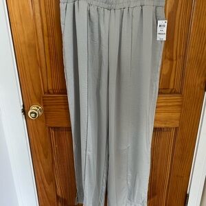 Satin Wide Leg Pull-On Pants in Light Gray XXL pockets Flowy Dressy Office